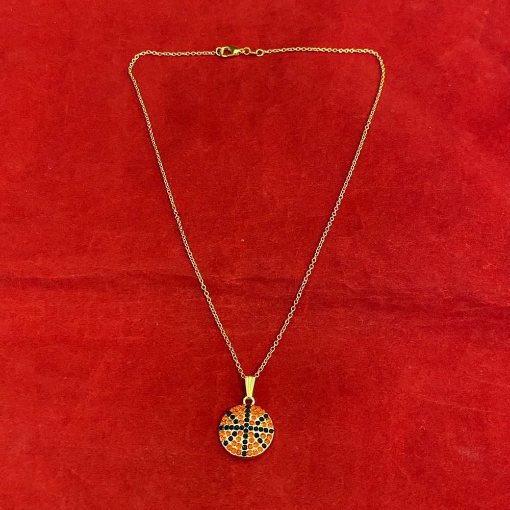 Basketball Necklace Gold Rhinestone - Picture 2 of 7